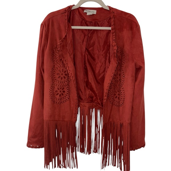 Ariat Women's Size M. Faux Suede Red/Rust Fringe Jacket Western Rodeo Concert - Picture 5 of 6